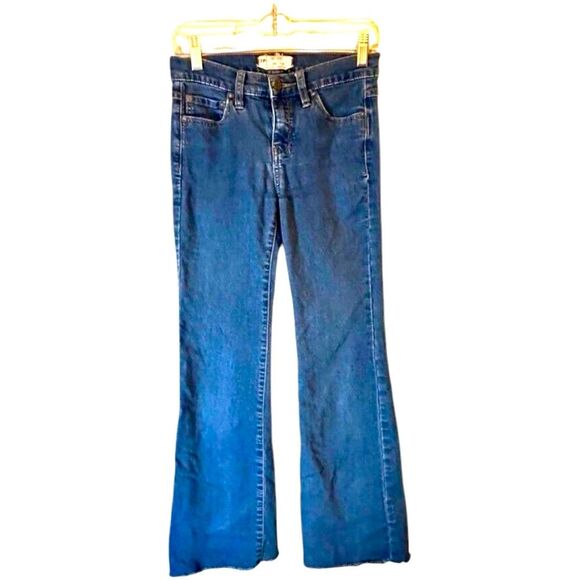Free People Wide Leg Jeans Y2K 70s Raw Hem Dark Wash Denim Size 26 boho retro - Picture 1 of 7